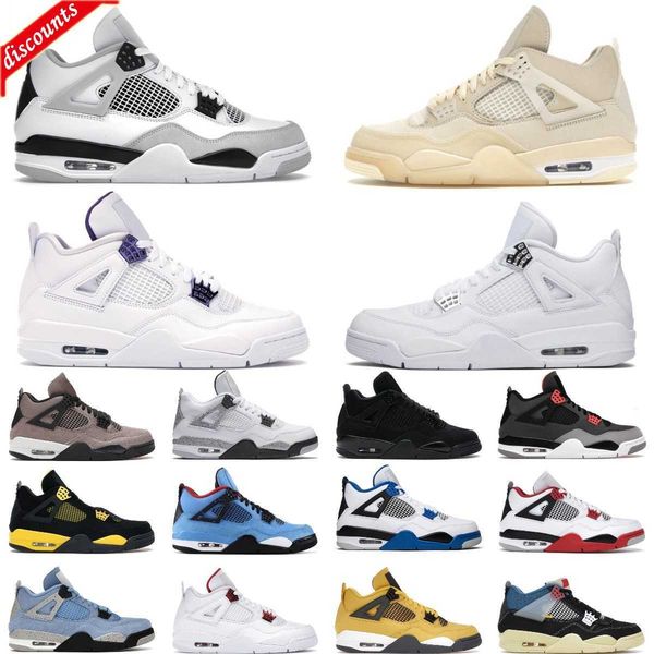 

star 2022 jumpman 4 4s basketball shoes university blue tech white sail white cement pure money red thunder pony hair guava ice, Black