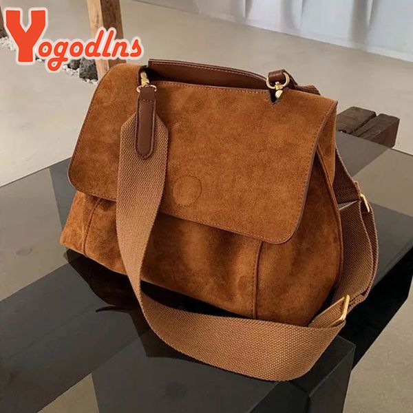

evening bags yogodlns autumn winter fleece shoulder female frosted leather crossbody retro large capacity messenger 230320