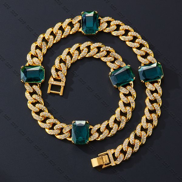 

mens emerald cuban link chain choker necklace iced out diamond miami crystal gold silver bracelet hip hop jewelry