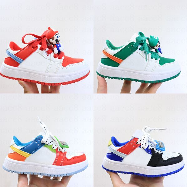 

kids shoes cartoon baby sneakers air forse 1 children sneaker basketball casual prewalker game character super marie size 27-37 lksd2, Black;red