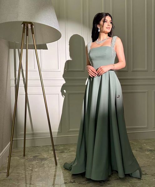 

party dresses vintage sage green satin long evening shiny beads straps dress 2023 dubai saudi arabic women formal prom gowns 230320, White;black