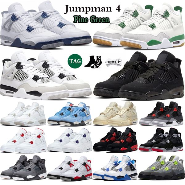 

jumpman 4 4s basketball shoes men women military black cat pine green pn dust midnight navy seafoam lightning sail mens women trainers sport