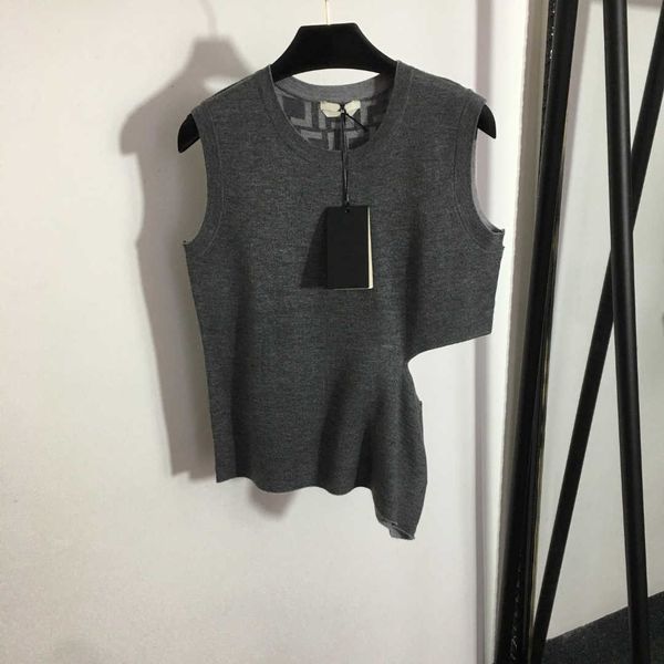 

23ss designer brand womens sweater vest double f letter round neck irregular ripped knitted vest women clothing, White;black