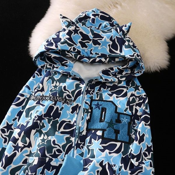 

womens hoodies sweatshirts harajuku demon embroidery hoodies oversized camouflage sweatshirt gothic goth zip up hoodie y2k clothes couples w, Black