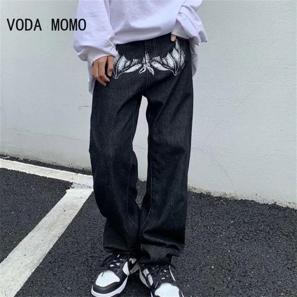 

mens jeans bat print streetwear men hip hop baggy pants y2k clothes straight loose goth denim trousers pantalones vaqueros jeans 230320, Blue