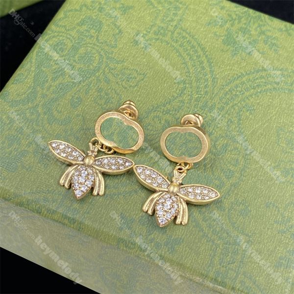 

new bee diamond studs interlocking letter designer earrings rhinestone hoop earring with box wedding lovers gift jewelry, Golden;silver