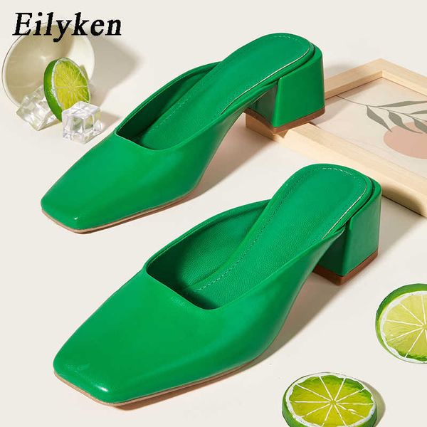 

sandals 2023 summer new women slipper square low heel shallow ladies mules female casual outdoor party shoes light blue yellow 230320, Black