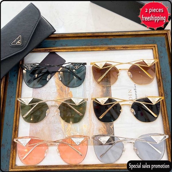 

brand design sunglasses 23 new p family metallic plain tone sunglass ins net red same triangle spr50 uv400 high quality, White;black