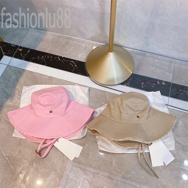

designer cap le bob bucket hat tassels drawstring adjustable size with metal letter casquette holiday luxury portable trip sun prevent fraye, Blue;gray