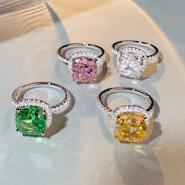 

radiant cut 5ct lab emerald diamond ring 100% real 925 sterling silver party wedding band rings for women engagement jewelry, Slivery;golden