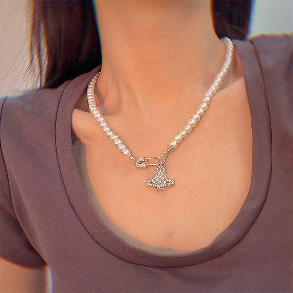 

pendant necklaces strands strings the same flash diamond pearl crystal pin paper clip necklace, Silver