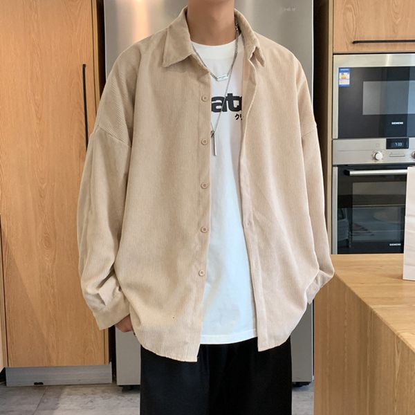 

men's casual shirts khaki corduroy men shirts fashion korean oversized baggy spring autumn cardigan long sleeve blouse vintage male y2, White;black