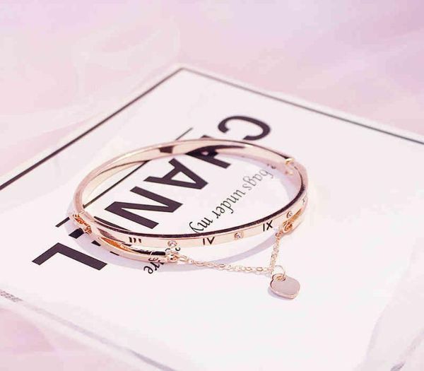 

gold rose stainless steel bracelets bangles female heart forever love charm bracelet for women jewelry2792788, Golden;silver