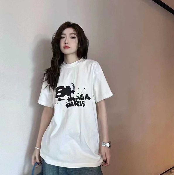 

plush t shirt designer luxury coats balciga s spring distressed washed hole graffiti letter print half sleeve for 1iyue, Black