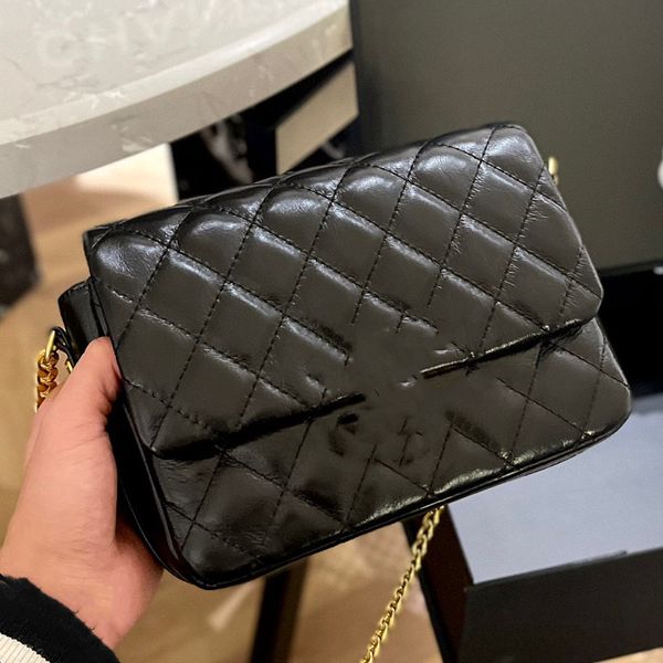 

designers women small squire bag handbag clutch purse calf leather lady classic fashion crossbody leather black & siver chain mini cf 22x15c