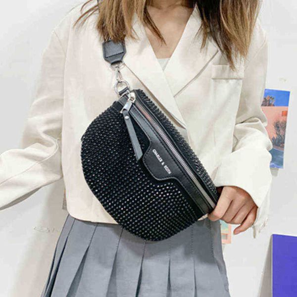 

waist bags rhinestone fanny pack female belt luxury leather and phone pack women shoulder crossbody chest 220711
