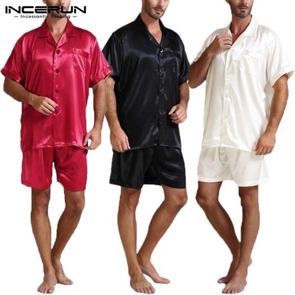 

silk satin men pajamas sets fashion sleepwear suit soft short sleeve homewear shorts two piece men loungewear pajama s-5xl t13322, Black;brown