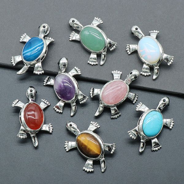 

natural stone little turtle brooch charms lapis lazuli amethyst rose quartz tortoise crystal pendant diy earrings necklace jewelry, Bronze;silver