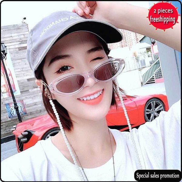

brand design sunglasses xiaoxiang family personality oval cat's eye sunglass women's net red samayu same pearl chain sunglass ch54, White;black