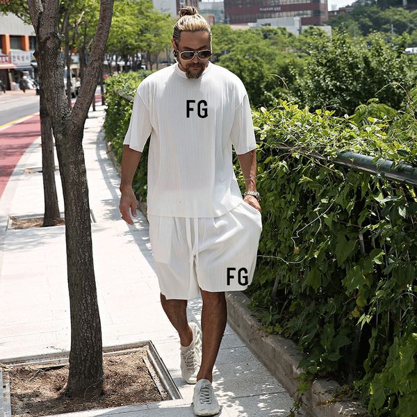 

men's pants summer men's striped fg suit breathable perspiration loose large size shortsleeved and shorts casual vacation wear 23, Black