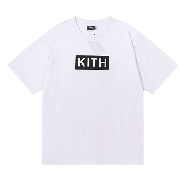 

kith t-shirts logo printing washed short-sleeved oversized tees for men and women, White;black