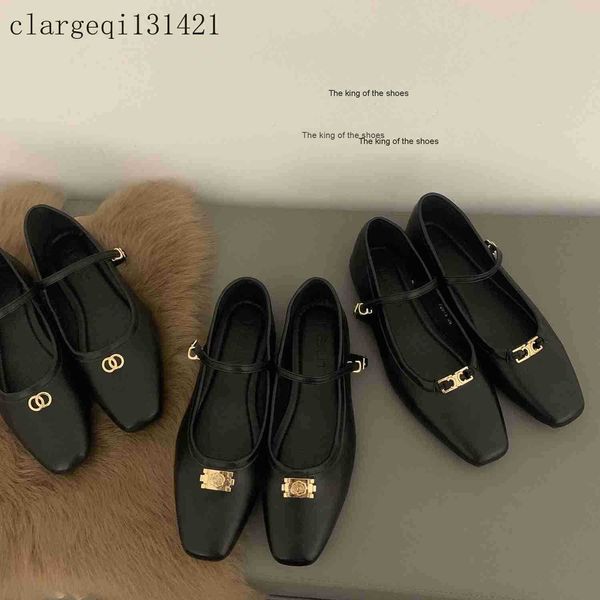 

slippersflat black mary jane sandals women's shoes small fragrant wind single shoes 2023 spring and summer new gentle bean witch ladle