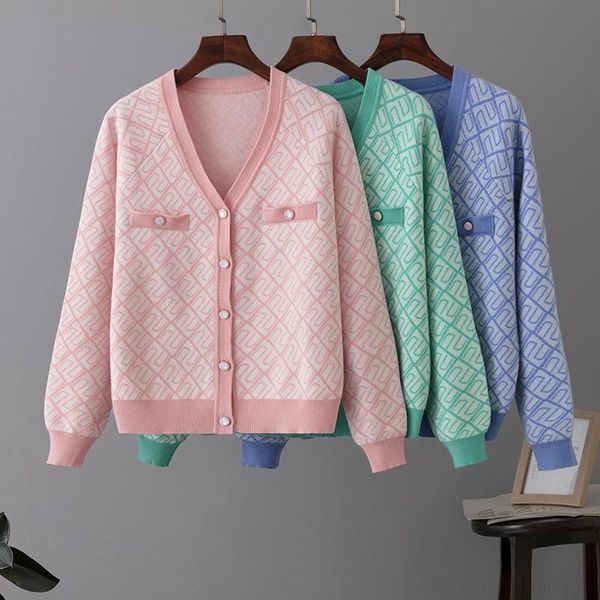 

women's sweater women's autumn and winter 2022 new fashion loose color contrast v-neck knitted cardigan women, White;black