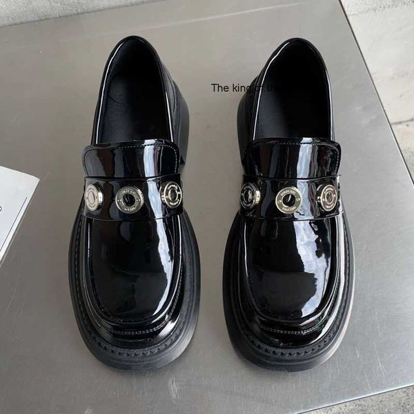 

dress shoes farajobe small leather shoes french style fragrant thick soles thick heels small design institute style single shoes metal, Black