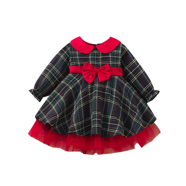 

girl's dresses citgeett autumn christmas kids toddler girls spring a-line dress long sleeve collar plaid dress belt xmas fall clothes 2, Red;yellow
