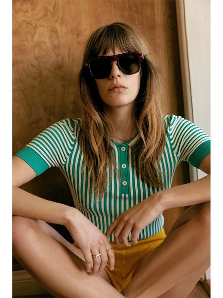 

women's polos women's summer style rib detail striped knitted polo shirt fashionable lapel short sleeve thin temperament tshirt 23, White