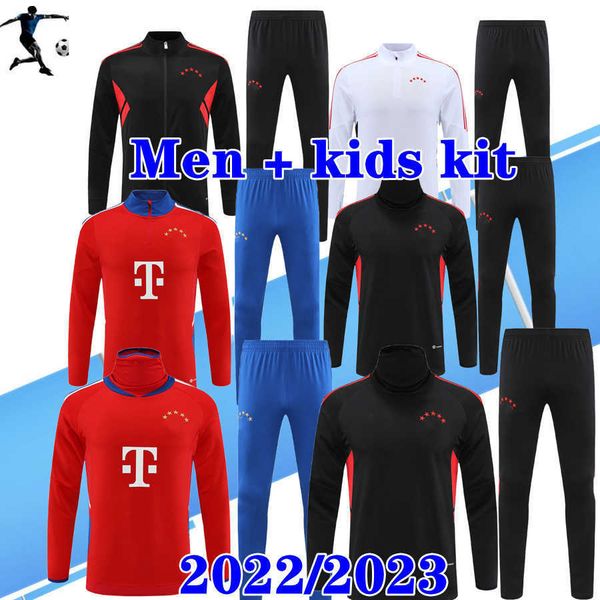 

22 23 bayern long sleeve tracksuit kids jacket survetement 2022 2023 sane lewandowski gnabry muller kimmich long zipper football jackets soc, Black