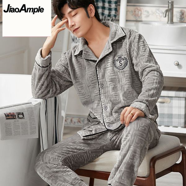

men's sleepwear pajamas men's winter coral velvet thickened sleepwear suits male warm pijamas casual cartoon nightie pyjamas home, Black;brown