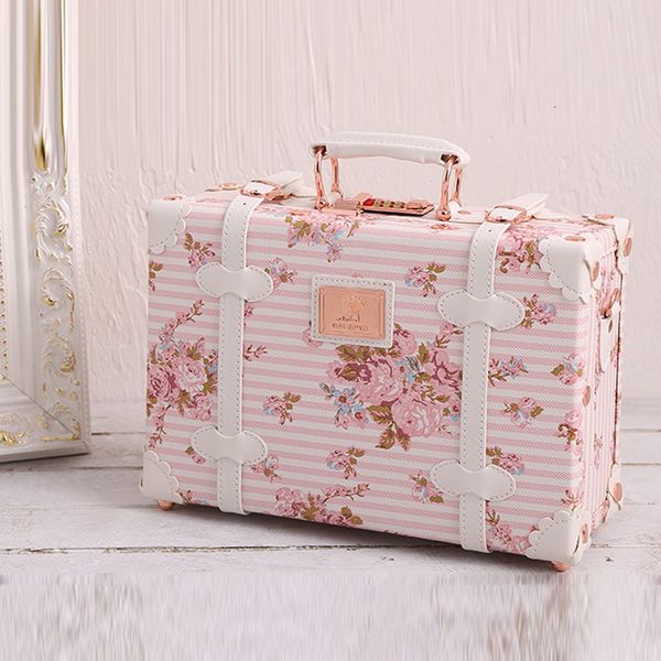 

suitcases fashion floral pu travel bag rolling luggage sets 13" inch women retro trolley suitcase with universal wheels iohk 230317