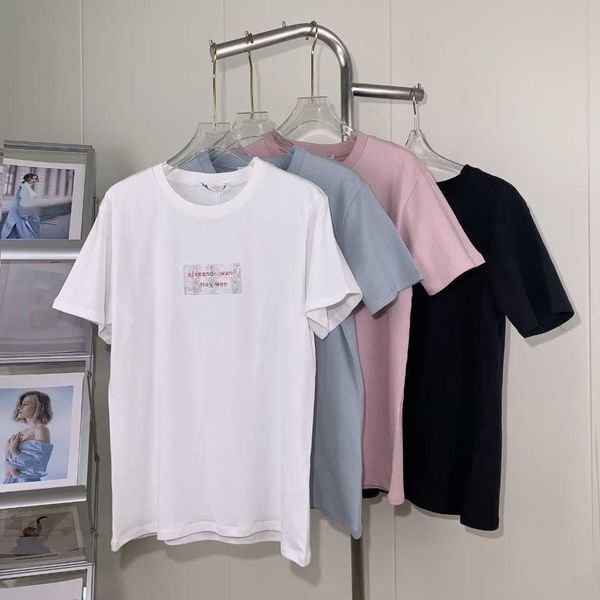 

aw23 early spring new king high temperament versatile slim letter diamond short sleeve t-shirt underlay top, White;black