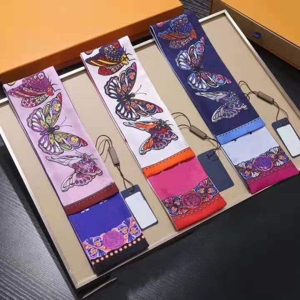 

designer letters butterfly print silk scarf bandeau headband for women fashion hairband long handle bag scarves paris luggage ribbon head wr