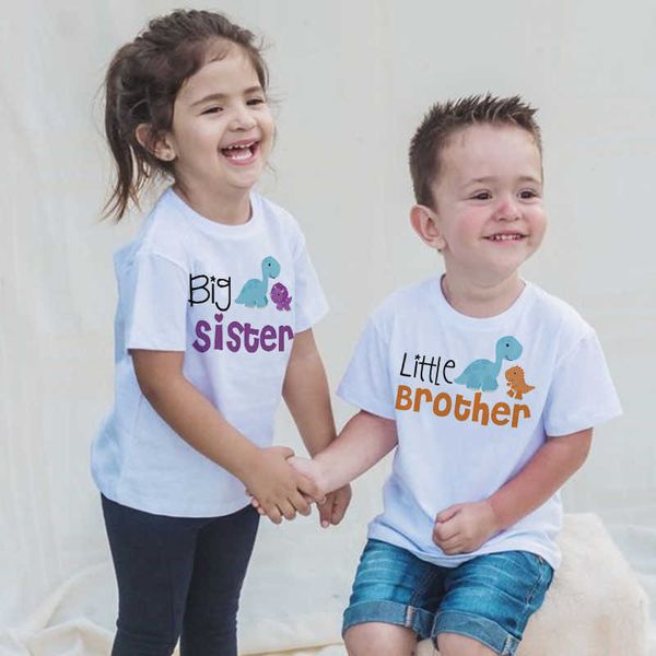 

t-shirts big sister little brother kids dinosaur t-shirt for boys girl matching outfit summer t shirt children clothes short sleeve w0317, Blue