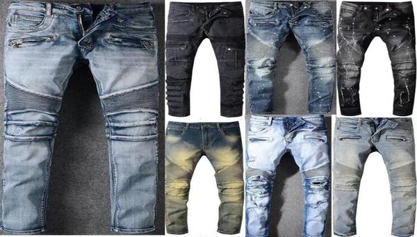 

qnpqyx new street men039s jeans distressed ripped skinny jeans slim fit motorcycle biker denim for pants hip hop5737975, Blue