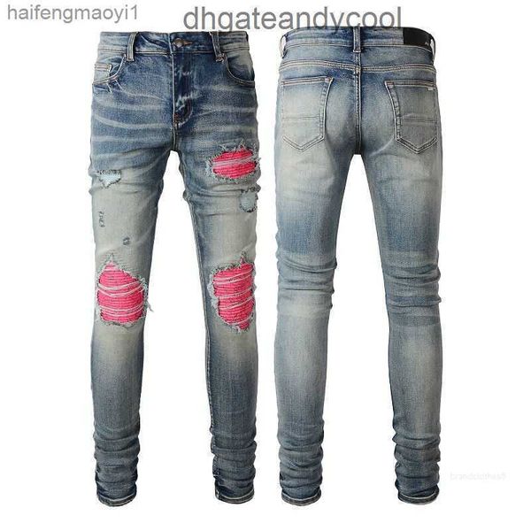 

denim jeans designer pants man fall amr fashion brand slim fit elastic men's broken patch washed leggings personality youth b8cu, Blue