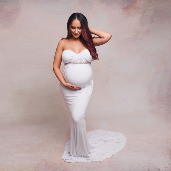 

maternity dresses pography props long pregnancy dress for baby shower po shoots shoulderless pregnant women maxi gown 230320, White