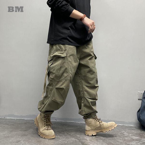 

men's pants american streetwear big pockets casual baggy cargo pants men clothing japanese harajuku tactical harem trousers techwear jo, Black