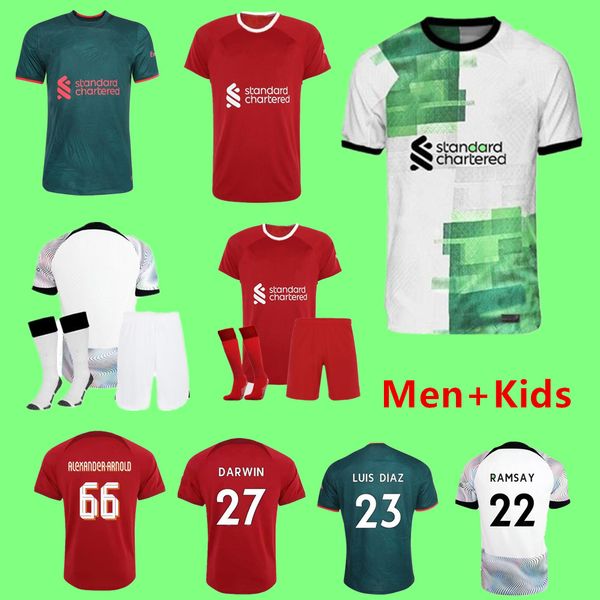 

gakpo darwin soccer jerseys home away 3rd 2022 2023 2024 mohamed diogo luis diaz alexander arnold football kit shirts men kids uniform, Black;yellow