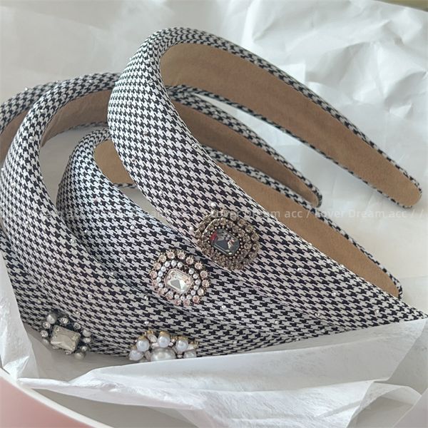 

s3522 korea fashion retro hair hoop for women geometric rectangular rhinestone houndstooth sponge head hoop headdress hair accessories, Silver