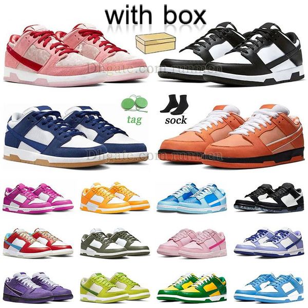 

panda low dunks with box casual shoes designer mens women chunky dunky la dodgers purple orange lobster light blue green triple pink strange, Black