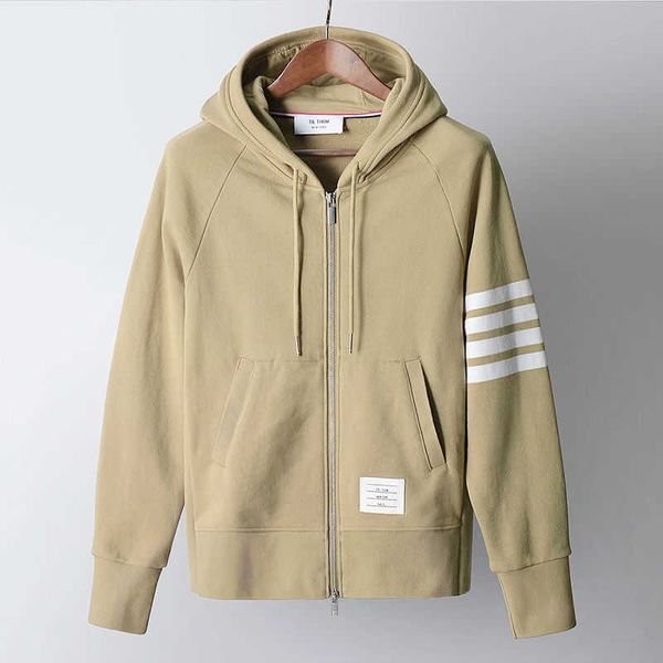 

tb thom fashion trend casual hooded sweater men and women's same 2023 spring loose hoodie cardigan jacket, Black