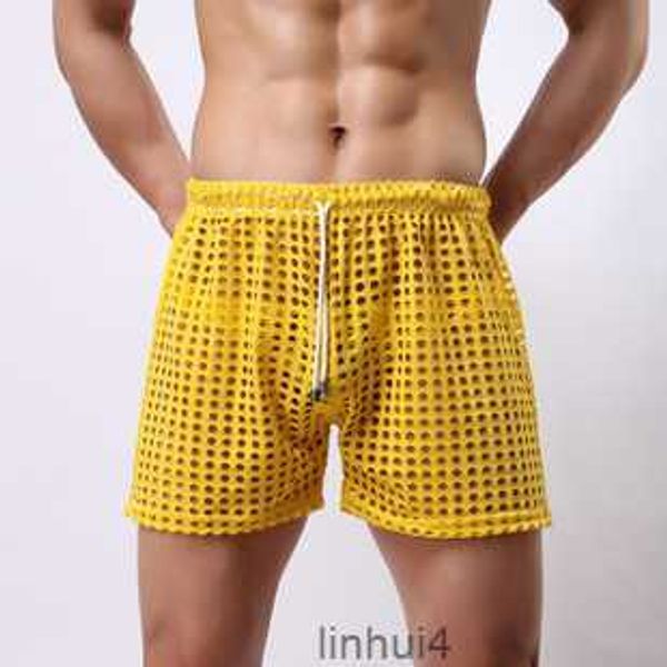 

men's shorts wholesale- novelty big mesh loose casual gay male clothing man sleepwear see through low rise boxer ug3, White;black