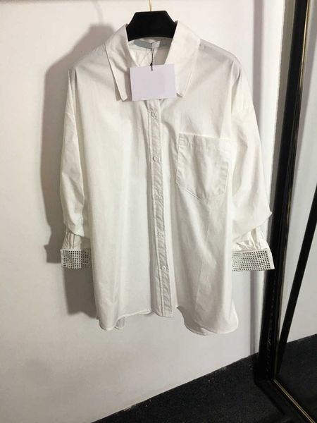 

23ss designer brand womens lapel shirt drill cuff decoration pull pleated seven-point sleeve temperament women clothing, White