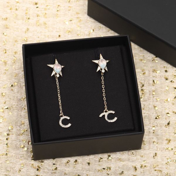 

2023 luxury quality charm drop earring with sparkly diamond and special star shape design have box stamp ps7626a, Golden