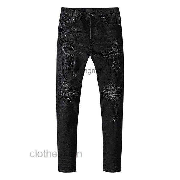 

t shirts designer jeans jean fashion brand men's hole patch trend slim pants, Blue