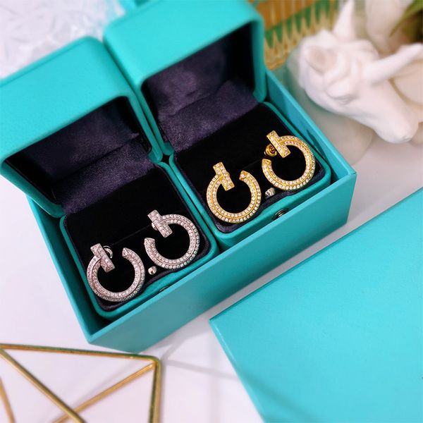 

2023 brand new t earrings gift fashion diamond charm hoop earrings luxury 18k gold designer earrings for women, Golden;silver