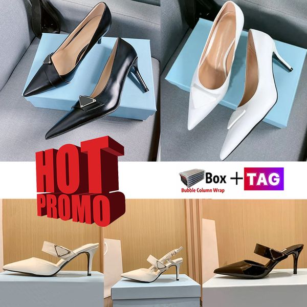 

designer dress shoes sandals for women high heel stiletto heels slippers brushed leather logo plaque high-heel women sandal with box prad po, Black